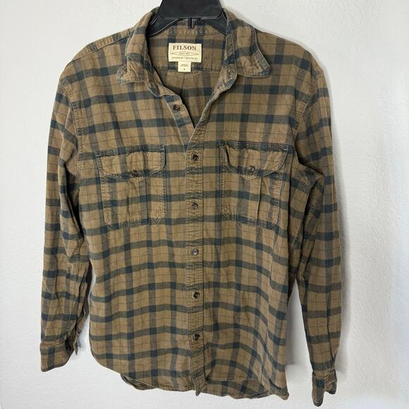 Filson Men's Tan and Black Checkered Shirt - Picture 1 of 6